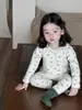 Roupas Infantis Estilo Coreano Outono 2025 Outono e Inverno Pijamas de Bebê Roupa de Casa para Meninas Conjunto Vermelho