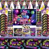 Vajilla temática de los años 90, decoración de banderas, vasos de papel, platos de papel, suministros para fiestas de cumpleaños