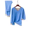 Traje de ropa interior térmica para hombre de terciopelo doble cara con forro polar engrosado, cuello en V, para jóvenes, otoño e invierno, color liso, ropa de otoño, pantalones largos, moda