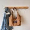 Bolsa Tote de Lona Bordada com Letra Texturizada de Grande Capacidade 2025 Nova Versátil Casual para o Dia a Dia e Mamães Bolsa de Ombro