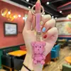 Llavero de oso de arcilla 3D lindo de dibujos animados con diamantes de imitación, accesorio de moda coreana para bolso de trabajo para niñas