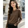 Suéter versátil de cuello redondo estilo coreano con inserciones de malla, manga larga para mujer, capa interior blanca, top ajustado para mujer