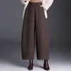 Calça Jacquard Elegante de Cintura Alta, Perna Larga, Corte Assimétrico para Mulheres 2026 Outono/Inverno Nova Calça Cropped Emagrecedora para o Dia a Dia