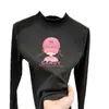 Camiseta interior de forro polar con estampado de dibujos animados para niños, manga larga, para otoño e invierno, tejido cepillado, cuello semi-alto, corte ajustado para niñas