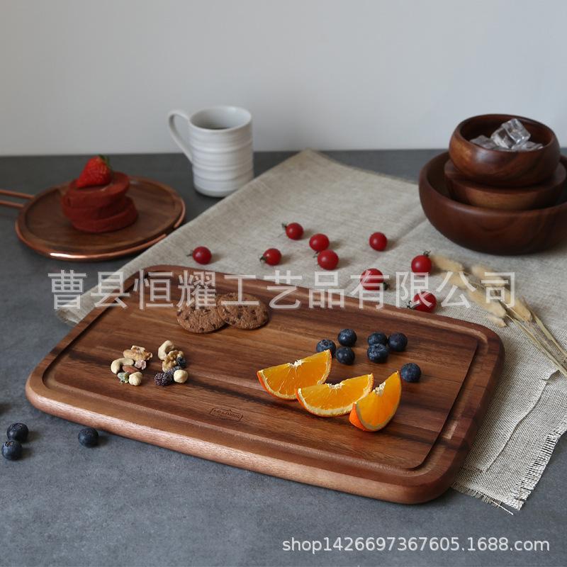 相思木菜板擀面案板 家用切菜板带凹槽木制砧板面包托盘BSCI