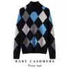 Suéter de Tricô Cashmere 100% Puro Slim Fit Valorizador Gola Alta Versátil Camada Base Padrão Argyle Quente Manga Longa