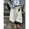 Calça Cropped Lisa de Cor Sólida Estilo Americano Simples para Homens e Mulheres, Casual de Verão Solta Wide-Leg com Caimento Jeans Branco Comprimento Médio Tendência