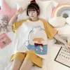 Pijamas de Verano para Mujer Set de Manga Corta y Shorts Mujer Dibujos Animados Suelto Casual Versión Coreana Color en Contraste Ropa de Dormir Dropshipping