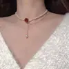 Colar de Pérolas Levemente Luxuoso para Mulheres, Design de Nicho Estilo Ins, Corrente de Clavícula com Borla em Forma de Coração, Corrente de Clavícula Versátil de Borboleta
