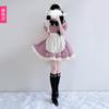 Lindo Atuendo de Sirvienta Estilo Gato Cosplay Vestido de Sirvienta Chica Lolita Anime Gato Cuadros Escoceses Rojo Atuendo de Sirvienta