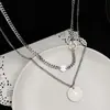 Collar Minimalista de Doble Capa para Mujer, Cadena Sencilla de Celebridad de Internet de Moda, Cadena para Clavícula con Colgante de Moneda