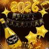 Set de Globos de Año Nuevo 'Hola 2027' de Una Pieza, Botella de Vino, Globos de Papel de Aluminio de Estrella de Cinco Puntas, Decoraciones para Fiesta de Año Nuevo