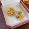 Aretes de Perlas Flor Diamante Aguja de Plata Retro Exquisitos Nicho Aretes Lujo Ligero Alta Gama Moda Estilo Corte