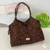 68255 Bolso tote de lona con cordón, estilo coreano, dulce y fresco, estampado de leopardo, estilo casual, gran capacidad, nuevo