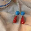 Pendientes de Resina Color Vino Tinto, Gotas de Agua Rojas y Azules, Estilo Retro de Belleza de Hong Kong, Pendientes de Celebridad de Internet, Mismo Estilo que el Blogger para Mujer, Rojos