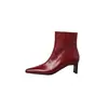 Botines cortos para mujer hechos de piel de primera flor, diseño ajustado, nuevo estilo otoño/invierno, punta cuadrada, cremallera lateral, tacones altos, piel genuina, botines de moda