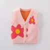 Colete de Tricô para Bebê Estilo Novo Primavera e Outono Meninas Estampa Floral Colete Suéter Cardigan Gola V Colete Infantil Estiloso