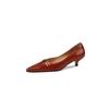 Couro Completo Elegante Salto Gatinho Pontiagudo 2022 Primavera Novo Deslocamento Salto Médio Fino Fivela de Metal Couro Sapatos de Boca Rasa para Mulheres
