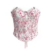 Estilo europeo y americano, top de tubo de encaje floral bordado rosa y blanco con ballenas, ajustado, entallado en la cintura, transparente, camisola sexy para mujer