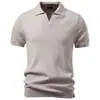 Nova polo tricotada casual de negócios masculina para a Primavera/Verão de 2026 com gola de lapela e design de gola gaivota, camiseta masculina de manga curta