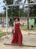 Vestido Rojo de Tirantes Elegante Blanqueador de Talla Grande Gama Alta Estilo Viaje y Vacaciones Adelgazante Sexy para Dama Vestido Largo de Tirantes
