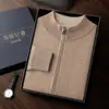 Novo Suéter de Caxemira Outono e Inverno para Homens, Suéter Térmico de Base, Suéter de Gola Alta Parcial, Cardigã Solto da Moda, Jaqueta com Zíper