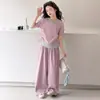 Conjunto de Verão para Meninas Estilo Coreano Color Block Patchwork Conjunto de Manga Curta Calça Longa Fluida para Menininhas Conjunto de Duas Peças Macio e Confortável para Crianças Maiores