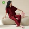 Pijamas de Boda para Recién Casados, Verano Algodón Puro Pantalones Cortos de Manga Corta para Jalar, Rojo Talla Grande Gordo mm Ropa para el Hogar