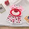 Pijama Feminino Verão Roupa de Bebê 2025 Novo Estilo Ocidental Crianças Grandes Verão Popular na Internet Manga Curta Shorts Conjunto de Duas Peças