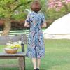 Vestido de Verão de Manga Curta para Mãe 2025 Novo 40-50 Anos Mulheres de Meia-idade Solto Cobertura da Barriga Saia de Chiffon