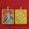 Colgante Thangka de Tíbet Cuadrado Zakilam Aleación de Acero de Titanio Dorado Varios Patrones de Mineral Dios Amarillo de la Riqueza Madre Verde