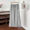Pantalones deportivos casuales de pierna recta con estampado de letras estilo americano, nuevos pantalones para mujer con cordón, pantalones de pierna ancha, corte holgado, versátiles y que estilizan, pantalones largos