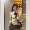 Andy Velvet WashConjunto de principios de otoño estilo coreano para mujeres petite: gris, apariencia de dos piezas, top de punto de manga larga con cuello