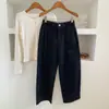 Calça de Algodão Feminina de Cintura Alta Wide Leg Outono 2026, Calça Reta Casual, Emagrecimento e Versátil, Calça de Nove Pontos para o Trabalho, Estilo de Perna Curva