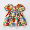 Comercio Exterior Verano Nuevo Estilo Vestido Estilo Coreano para Niñas Vestido de Princesa Infantil de Manga Corta con Flores Rojas