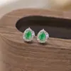 Brincos Yilu Prata Jade Natural Prata de Lei S925 Incrustado Forma de Gota Super Brilhantes Pequenos Requintados Leve Luxo Atacado