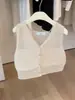 Chaleco de Punto sin Mangas con Cuello en V Color Albaricoque para Mujer, Chaleco Exterior Corto de Verano para Figuras Petite