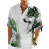 Camisa de botão digital 3D popular europeia e americana transfronteiriça com gola alta, camisa casual de manga longa para primavera e outono