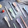 Creativos Palillos Cuchara de Paja de Trigo Portátil Ecológico Vajilla de Viaje para el Hogar Palillos Cuchara Set de 5 Piezas