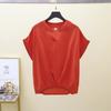 Estilo japonês-coreano ins Feminino Mid-length Top Summer Shirt Lotte V-neck manga curta All-match Shirt Loose Chiffon Shirt