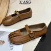 Versión de Piel de Oveja de Zapatos Mary Jane Redondos con Pliegues, Nuevo Estilo Primavera 2026, Suela Plana, Corte Bajo, Cómodos para el Viaje Diario, Zapatos de Mujer