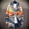 Chaqueta de Invierno Transfronteriza para Hombre con Forro de Felpa Estampado, Engrosada, Cortavientos, Manga Larga, Cremallera, Moda, con Capucha, Corte Holgado