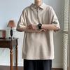 Polo de color sólido con media cremallera, camiseta de manga corta para hombre, hip hop holgada, moda ins, para llevar debajo, solapa, top de cinco puntos