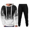Outono e Inverno novo suéter casual com estampa splash ink para homens, moletom com capuz de manga comprida, casaco, conjunto