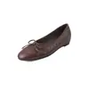 Zapatos de Cuña Baja a Cuadros a Juego Estilo Coreano con Lazo Zapatos de Leche 2025 Nuevos Zapatos Planos con Tacón Interior de Piel de Vaca