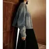 Chaqueta de mezclilla para mujer, marca de moda, colección otoño 2026, estilo biker clásico lavado, chaqueta corta de cuello redondo