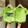 Camiseta de Manga Corta para Niños 2026 Verano Algodón Puro Estampada Parte Superior Estilosa de Corte Holgado Estilo Coreano Cuello Redondo Manga Media
