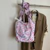 Bolsa de Lona com Babados Florais Design de Nicho Feminina 2025 Nova Fashionável Bonita para Meninas Versátil para o Dia a Dia Bolsa de Ombro