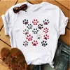 Blusas Femininas Transfronteiriças Patas de Animal Coração Dropshipping Letras Moda Retrô Camiseta Feminina Manga Curta