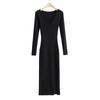 Amazon Comércio Exterior Moda Feminina Decote V Fenda Lateral Vestido de Tricô Sexy Slim Fit Manga Longa Tendência Elegante Roupa de Trabalho